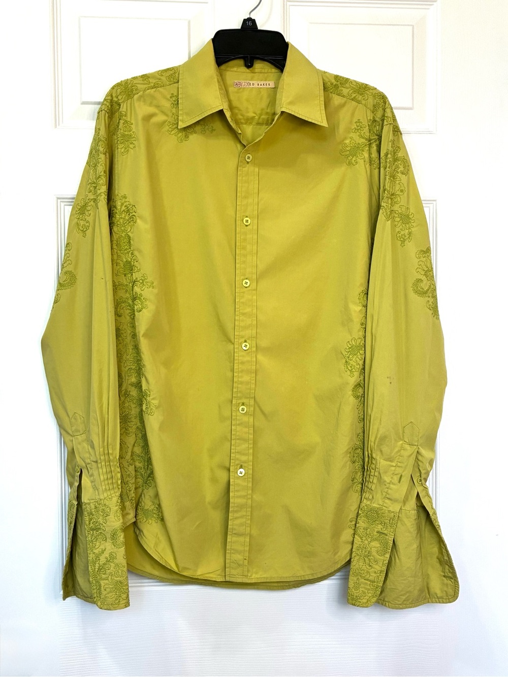 Ted Baker Embroidered Shirt Mens Large Ted 4 French Cuffs Button Up Europe